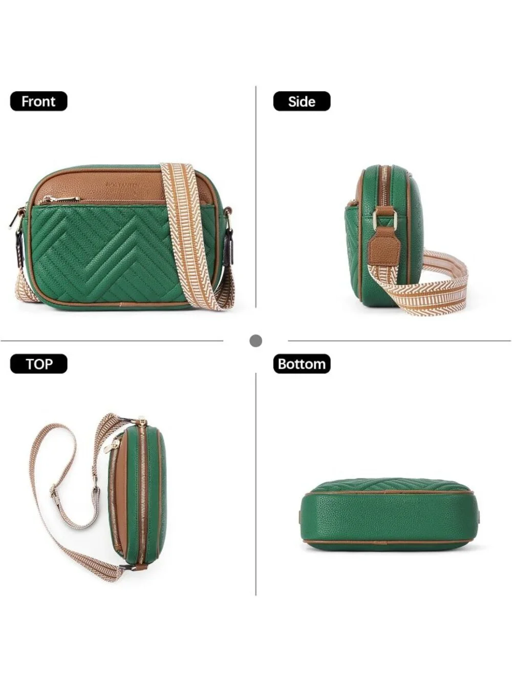 Women's Green Brown Leather Crossbody Purses Shoulder Handbags with Wide Strap